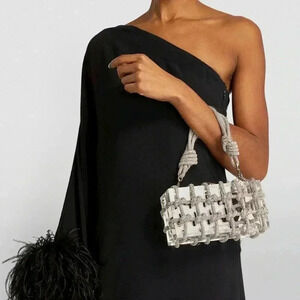 LUXE ACRYLIC CLEAR RHINESTONE SPARKLY CAGE MINI BAG CLUTCH CONCERTS NEW